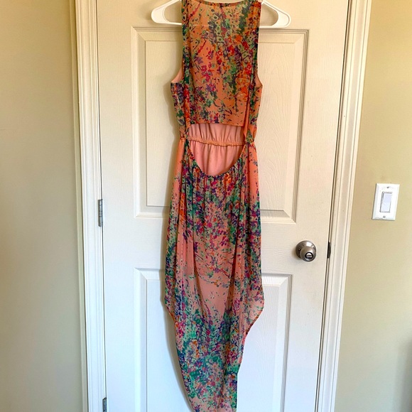 Pink Turquoise Floral Hi Low Dress - Back Slit - Size S - Picture 2 of 5